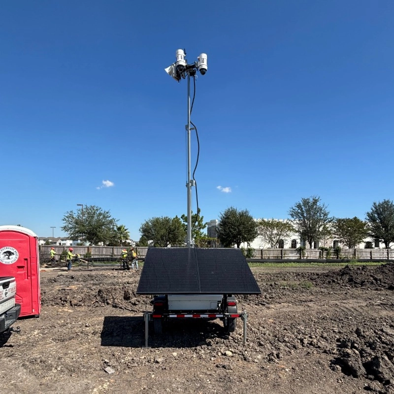 Mobile security trailer deployed at construction site